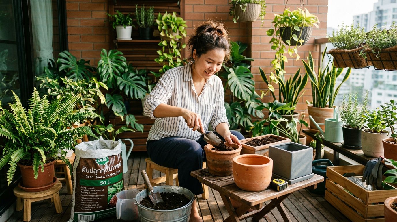 ดินใส่กระถางกี่ลิตร วิธีคำนวณจากขนาดกระถางทรงกลมและสี่เหลี่ยมด้วยตัวเอง